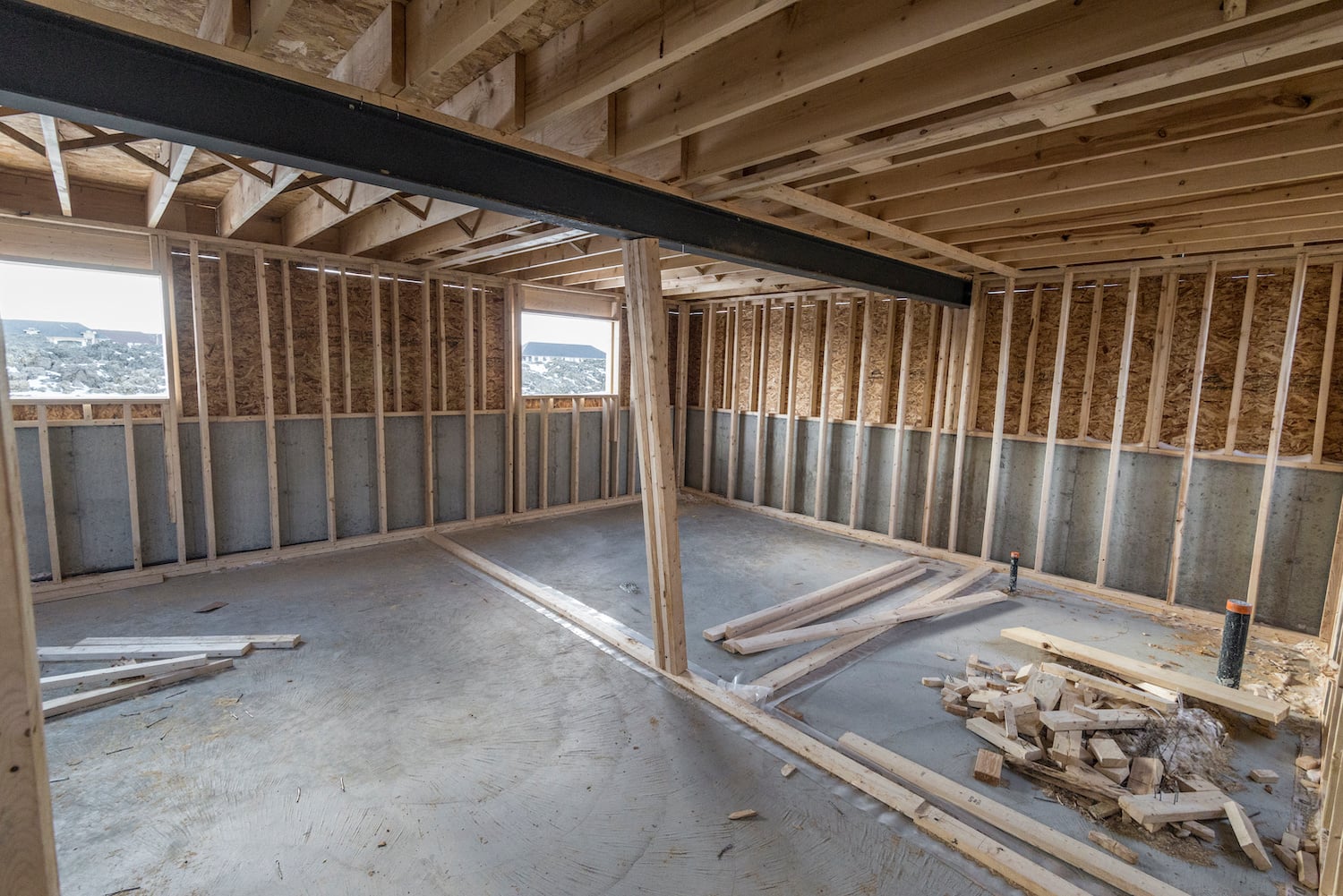 how to finish a basement adding support beams