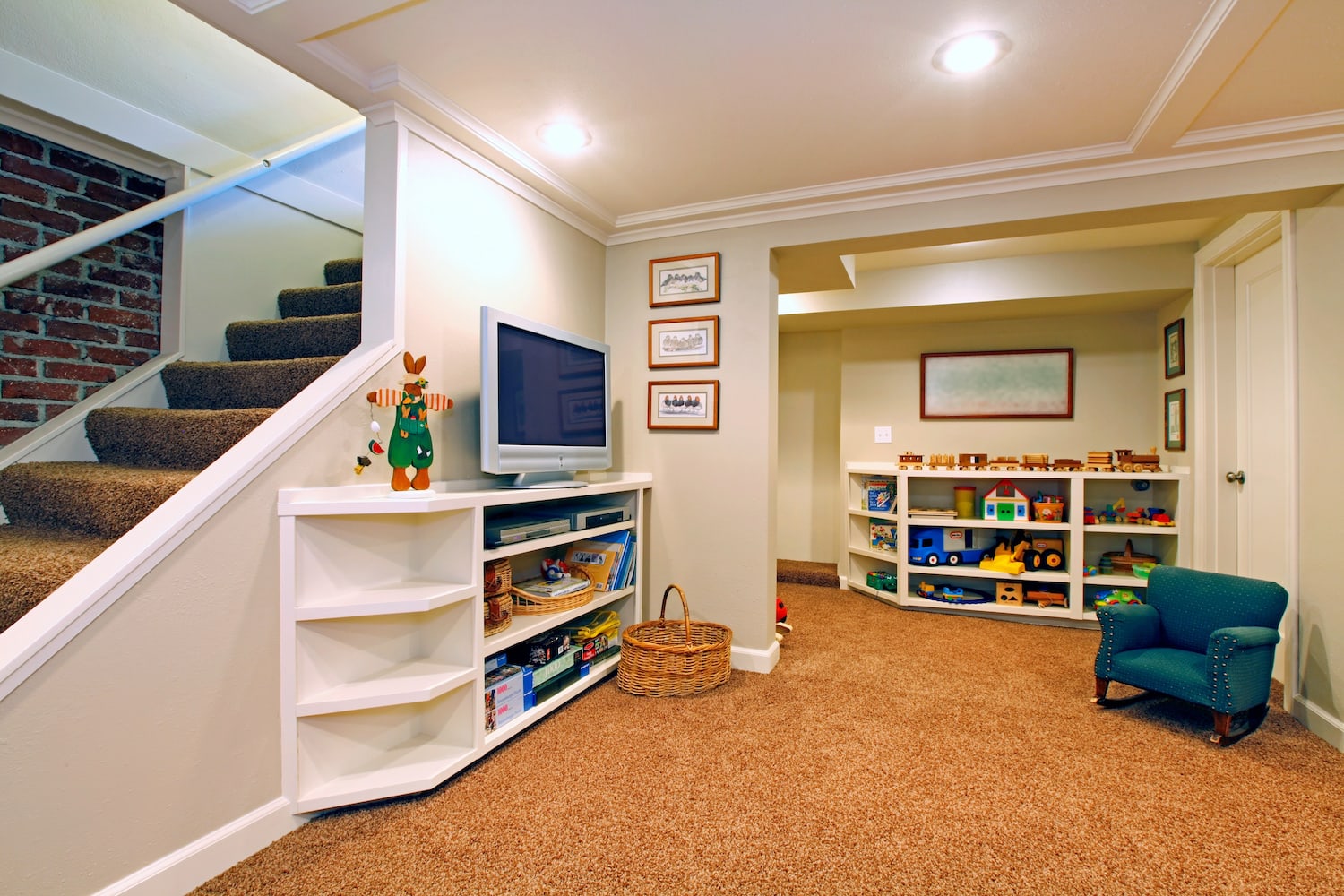 small basement ideas kids playroom with storage